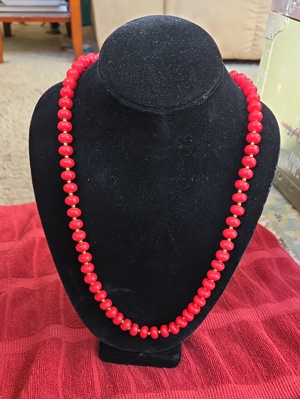 Vintage Red and Gold Bead Necklace